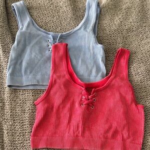 Stylish Red and Blue Lace-Up Crop Tops